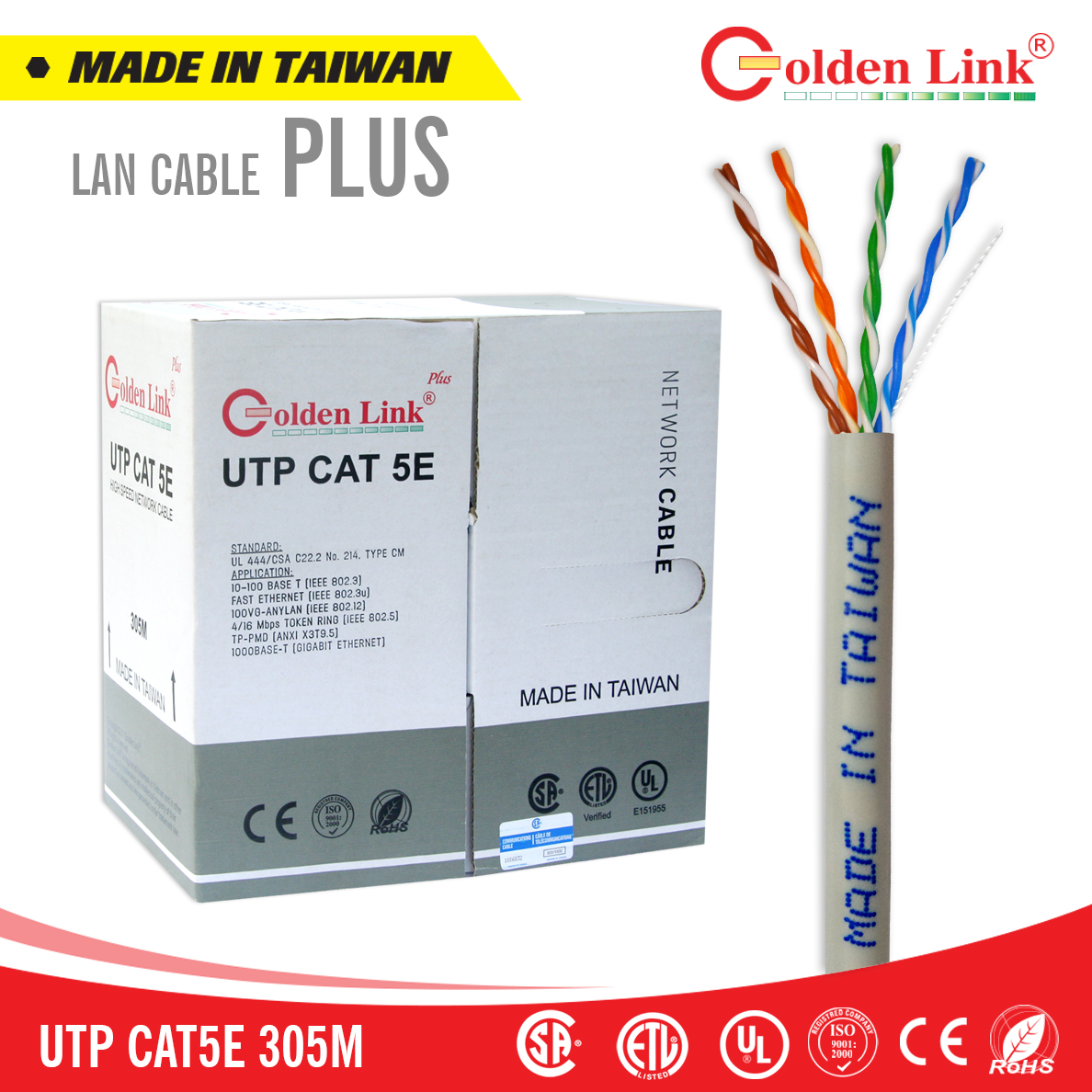 CÁP MẠNG GOLDEN LINK PLUS UTP CAT 5E 305M XÁM 