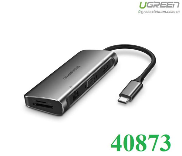 Thiết bị mở rộng USB type-C to HDMI/VGA/ Hub USB 3.0/ SD/TF/Lan Gigabit chính hãng Ugreen 40873