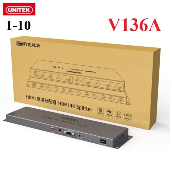 Bộ chia tín hiệu HDMI 1 ra 10 cổng 4K@30Hz Unitek V136A chính hãng