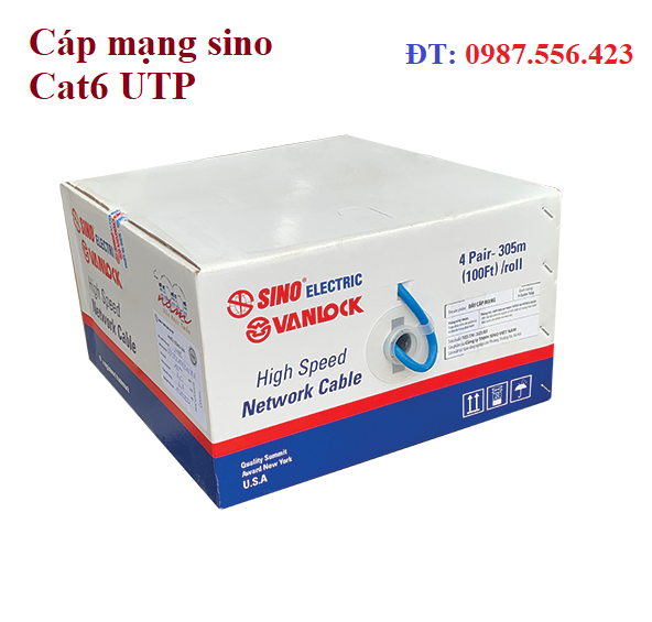 Dây, cáp mạng Sino Cat6 UTP, màu xanh lam UTP/CAT6/SN - 23AWG Sino UTP/CAT6/SN/XLA/305 cuộn 305m
