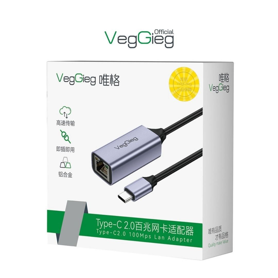 Dây cáp Chuyển Type-C 3.0 sang LAN VegGieg V-K308, Cao Cấp, Chính Hãng