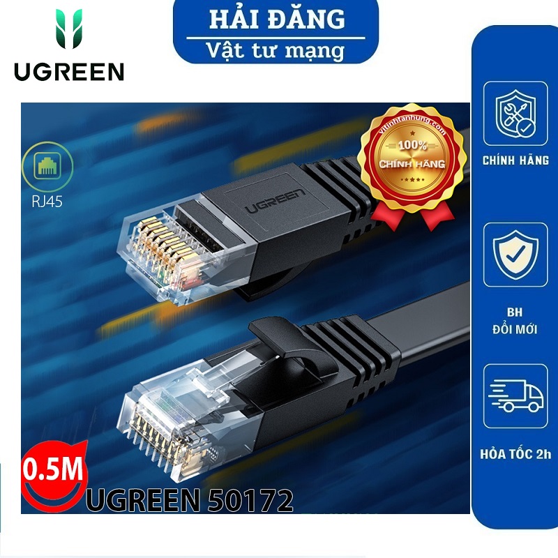  Ugreen 50172, Cáp mạng đúc sẵn Cat6 dẹt dài 0,5m chính hãng Ugreen 50172 chuẩn 1000Mbps