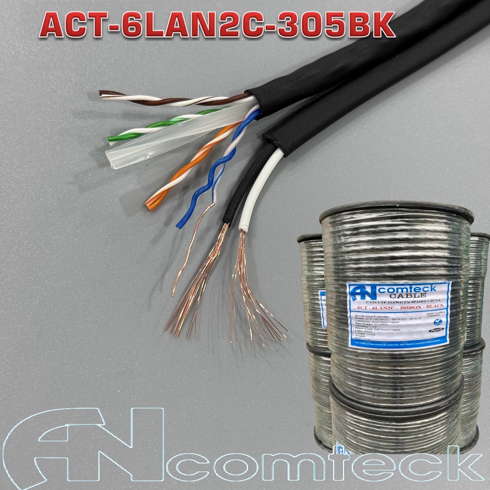 Cáp mạng liền nguồn Cat6 UTP ANCOMTECK ACT-6LAN2C-305BK