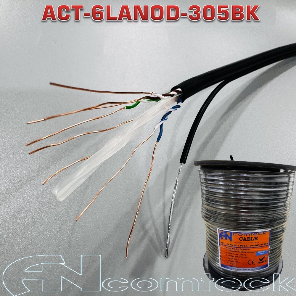 Cáp mạng CAT6 ngoài trời UTP - có dây chịu lực gia cường - Outdoor ACT-6LANOD-305BK