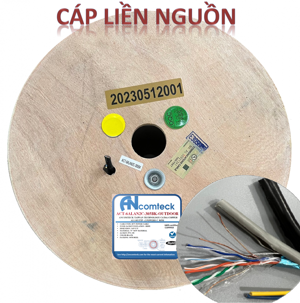 Cáp mạng liền nguồn Cat6A FTP lõi đồng ANCOMTECK ACT- 6ALAN2C-305BK