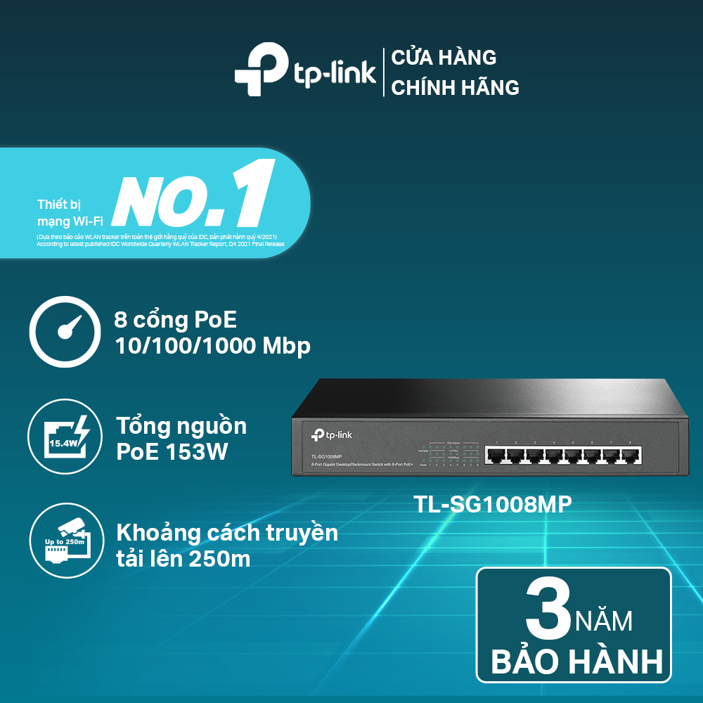 Thiết bị chia mạng, Switch chia mạng TL-SG1008MP Để Bàn 8 Cổng 10/100Mbps với 8 Cổng PoE+