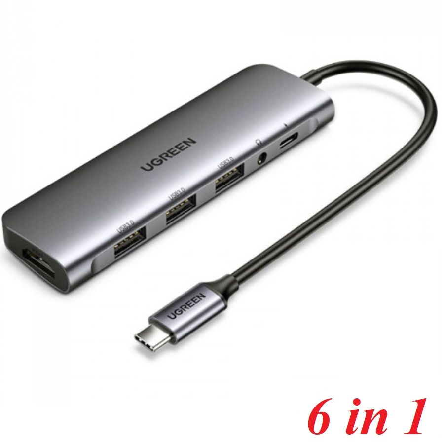 Ugreen 80132 - Bộ chuyển đổi đa năng USB-C sang HDMI, USB 3.0, AUX3.5mm+PD 6 IN 1