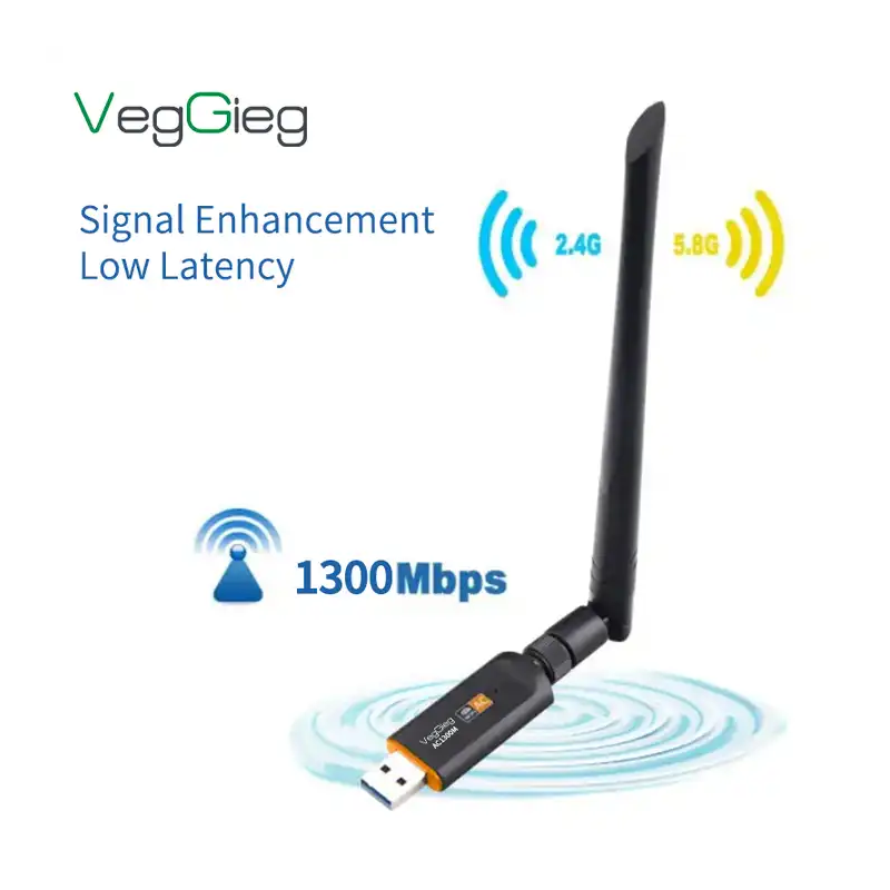 Cạc mạng USB Wifi Veggieg V-K300 Băng Tần Kép Chuẩn AC 600Mbps 