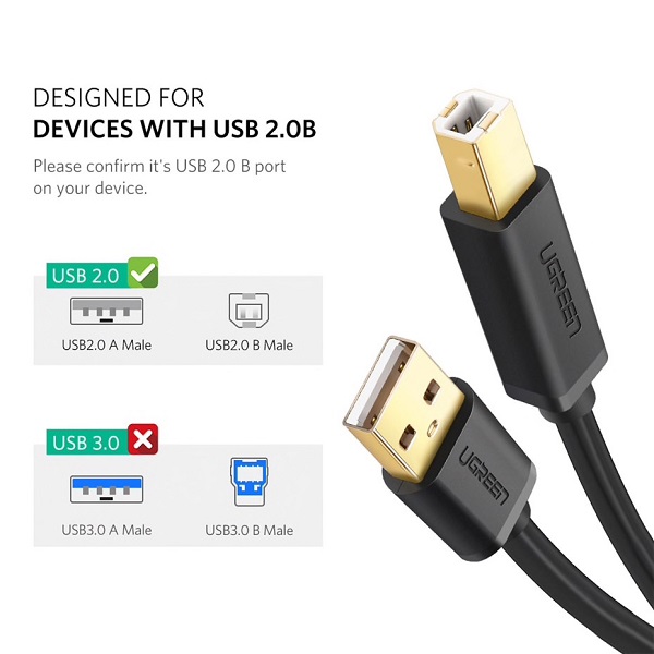 Cáp máy in USB 2.0 dài 2m Ugreen 20847 đầu nối mạ vàng 