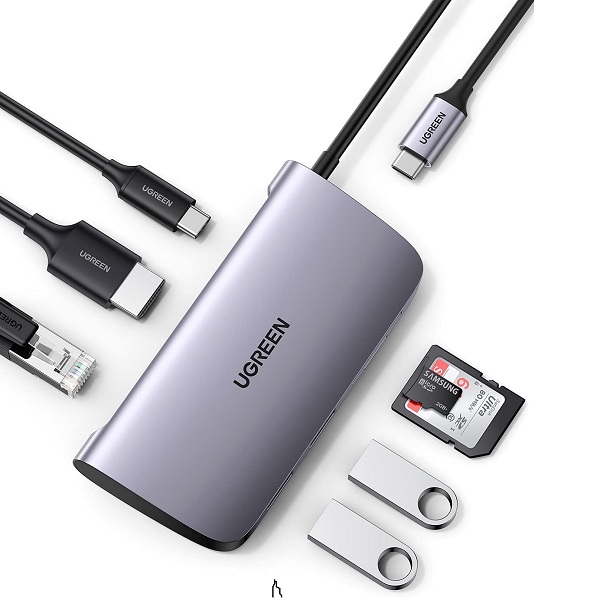 Bộ chuyển đa năng Ugreen 50852 USB-C sang 2xUSB3.0+HDMI 4K30HZ+RJ45 Gigabit +SD+TF+PD 7 IN 1