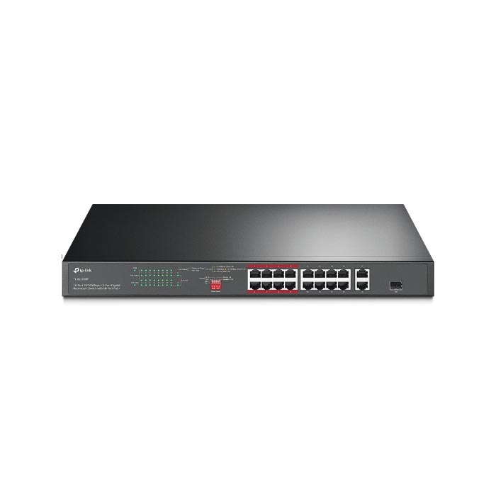 Switch chia mạng 16-Port 10/100 Mbps + 2-Port Gigabit Rackmount Switch with 16-Port PoE+TL-SL1218P