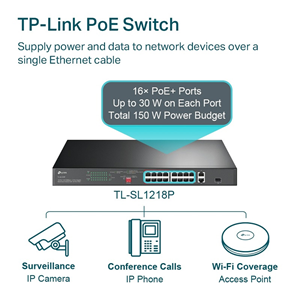 Switch chia mạng 16-Port 10/100 Mbps + 2-Port Gigabit Rackmount Switch with 16-Port PoE+TL-SL1218P