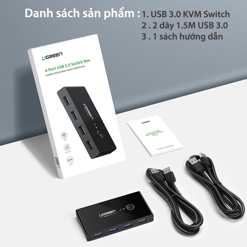 Thiết bị chia máy in USB 4 thiết bị vào 2 máy tính chính hãng Ugreen 30768 cao cấp