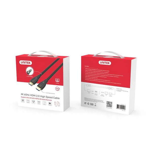 Cáp HDMI 2.0 Unitek dài 5M C11041BK Chuẩn 4K 60Hz siêu nét hàng chính hãng