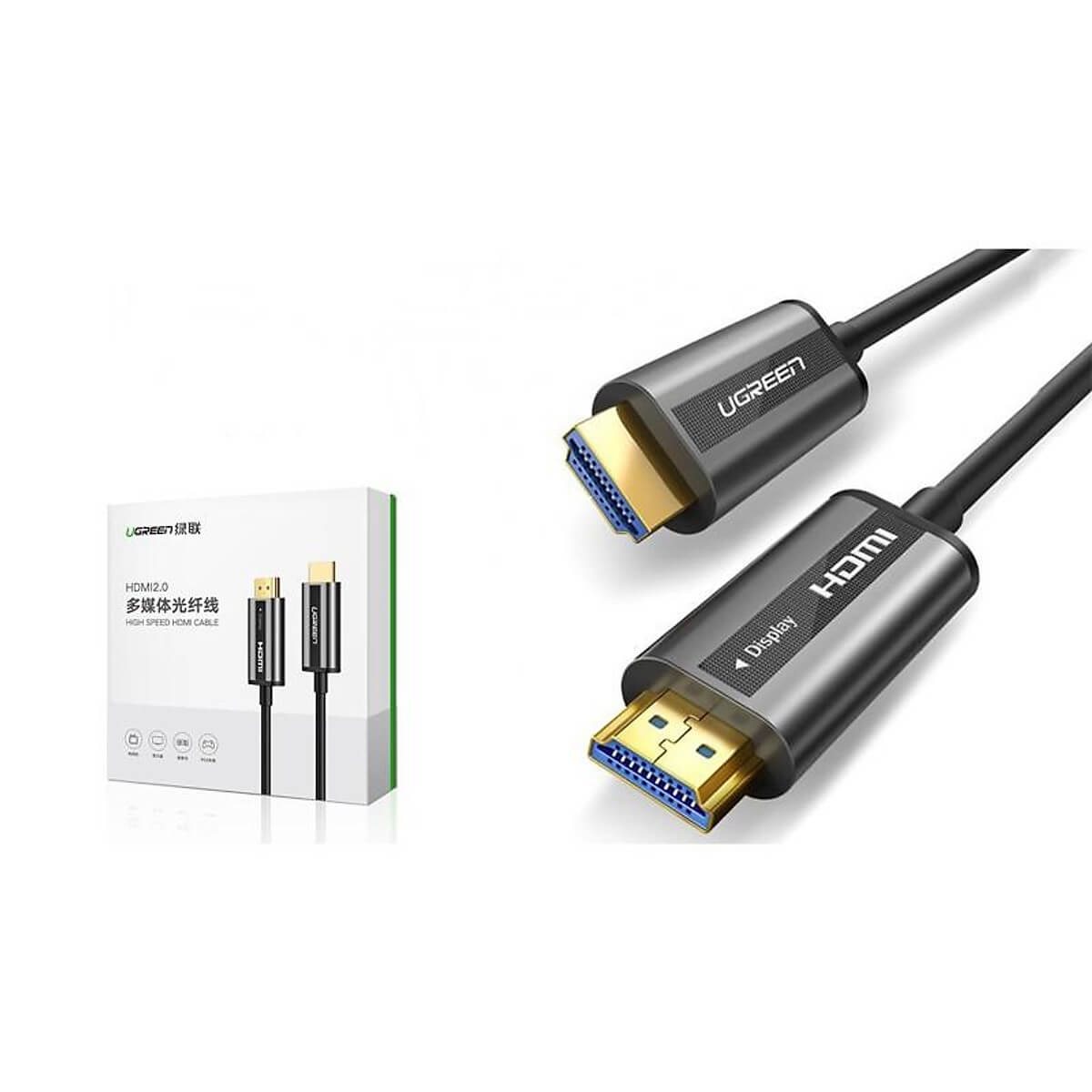 Cáp HDMI 2.0 sợi quang hợp kim kẽm 10m chính hãng Ugreen 50717 đầu ra chuẩn 4K