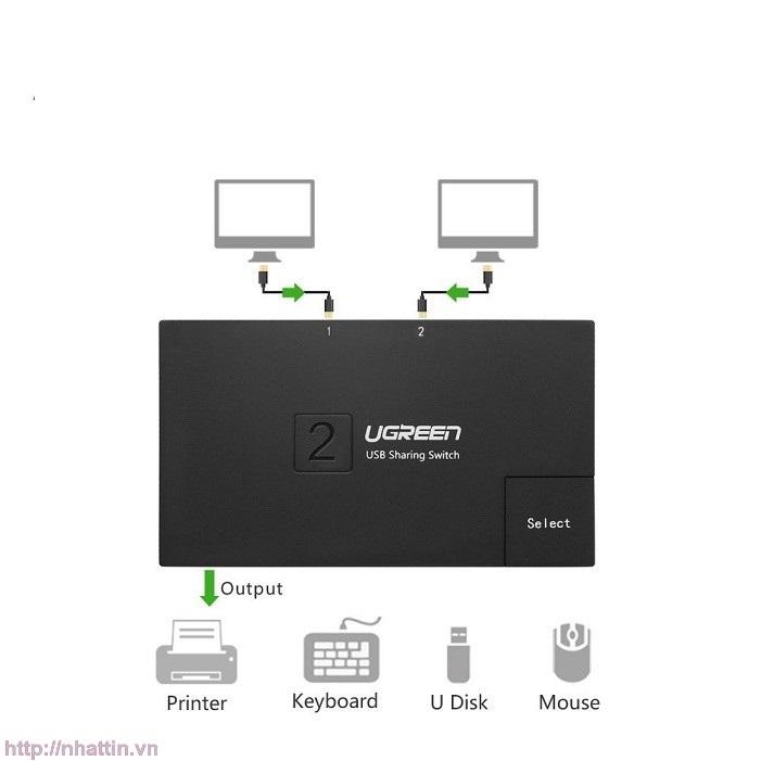 Bộ chia máy in 1 to 2 cổng USB 2.0 chính hãng Ugreen 30345