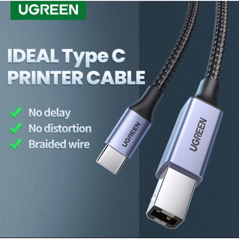 Cáp máy in USB Type-C to USB Type-B dài 2M Ugreen 80807 loại dây bọc dù