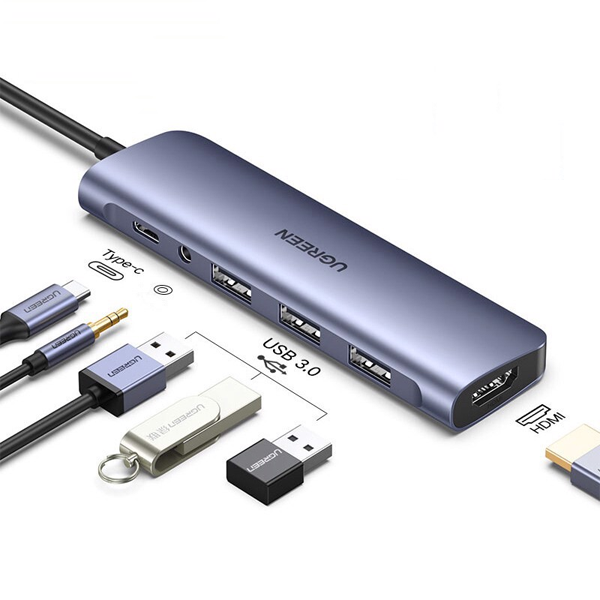 Bộ chuyển đổi đa năng USB type-C 6 in 1 UGREEN CM136 80132 hỗ trợ độ phân giải 4K 60Hz