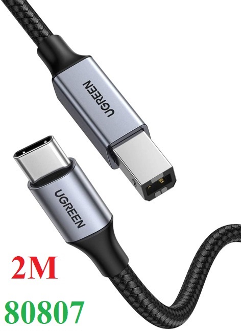 Cáp máy in USB Type-C to USB Type-B dài 2M Ugreen 80807 loại dây bọc dù