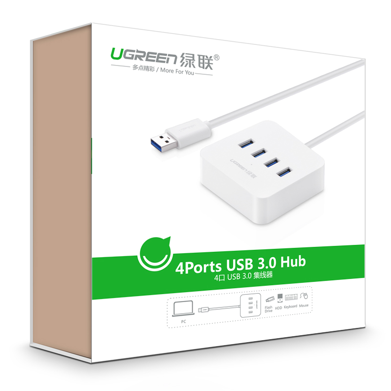 Bộ chia USB 3.0 ra 4 cổng hỗ trợ nguồn DC 5V/2A dài 1M chính hãng Ugreen 30202 cao cấp