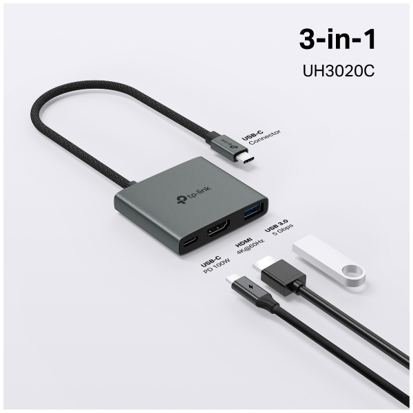 TP-Link UH3020C Hub USB Type-C 3 Cổng, Gọn Nhẹ, Kết Nối Nhanh Chóng