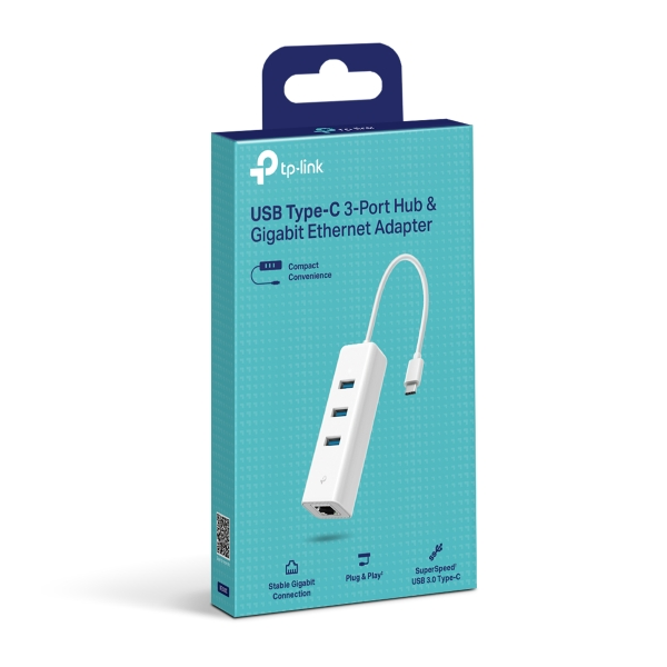 TP-Link UE330C Bộ Chuyển Đổi USB Type-C Sang Ethernet, Tích Hợp Hub 3 Cổng USB 3.0