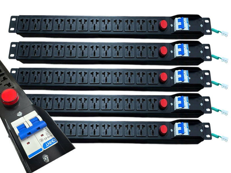 Thanh Nguồn PDU 12 Cổng 19 Inch - Có Aptomat, Đèn Báo, Lắp Tủ Rack 12U