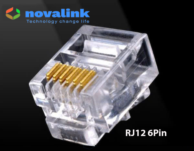 Hạt Bấm Điện Thoại RJ12, Đầu Bấm RJ12 6P6C  Novalink CC-01-00299 Túi 50 Hạt