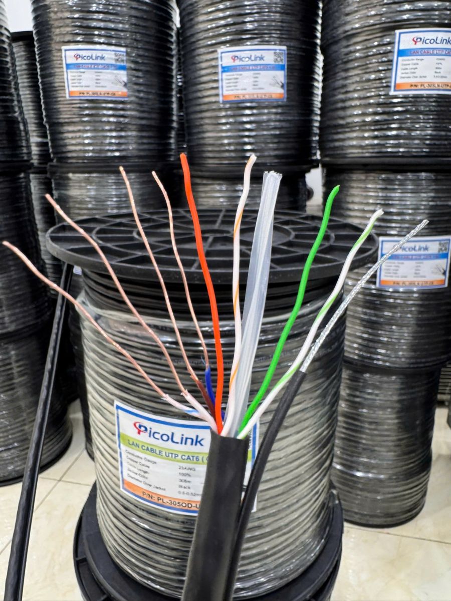 Cáp mạng CAT6 UTP liền nguồn PicoLink PL-305LN-UTP-C6 dài 305m, lõi đồng 23AWG, tích hợp 2 dây nguồn 