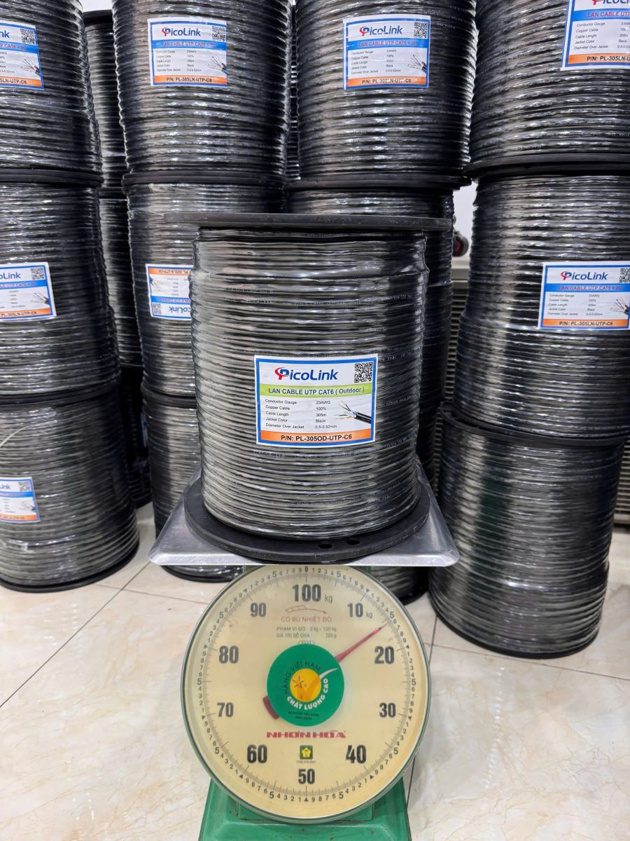 Cáp mạng CAT6 UTP liền nguồn PicoLink PL-305LN-UTP-C6 dài 305m, lõi đồng 23AWG, tích hợp 2 dây nguồn 