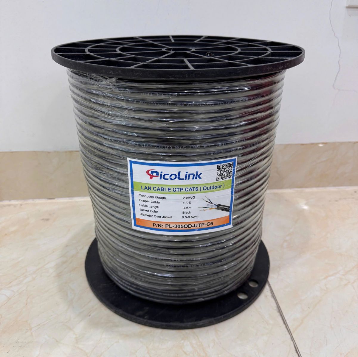 Cáp mạng CAT6 UTP liền nguồn PicoLink PL-305LN-UTP-C6 dài 305m, lõi đồng 23AWG, tích hợp 2 dây nguồn 