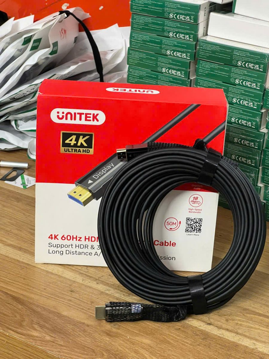 Cáp Quang HDMI 2.0 UNITEK C11072BK 50M - Hỗ Trợ 4K@60Hz, Truyền Xa Không Suy Hao, Hiệu Suất Cao