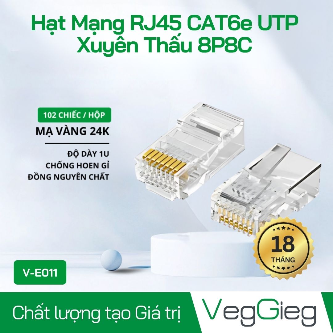 Hạt Mạng Xuyên Thấu Cat6E VegGieg V-E011 Chính Hãng - Chuẩn Gigabit