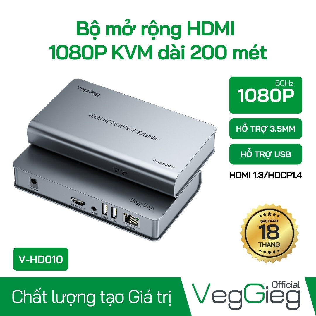 Bộ Mở Rộng HDMI KVM 200M V-HD012 Hỗ Trợ USB, Full HD 1080P