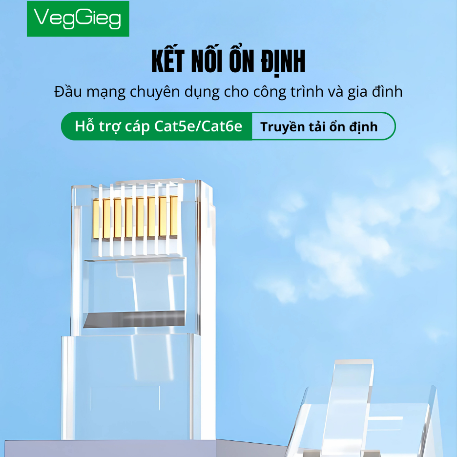 Đầu bấm hạt mạng UTP cat6E Chính hãng Veggieg, V-E008 chuẩn tốc độ gigabits