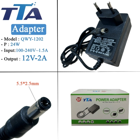 Nguồn Adapter 12V-2A chân 5.5 - 2.5mm chính hãng TTA QWY-1202