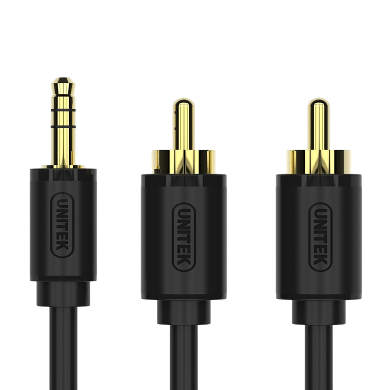 Cáp chia loa 1 ra 2 UNITEK C9021BK 3,5mm to RCA dài 1,5m âm thanh rõ nét chống nhiễu