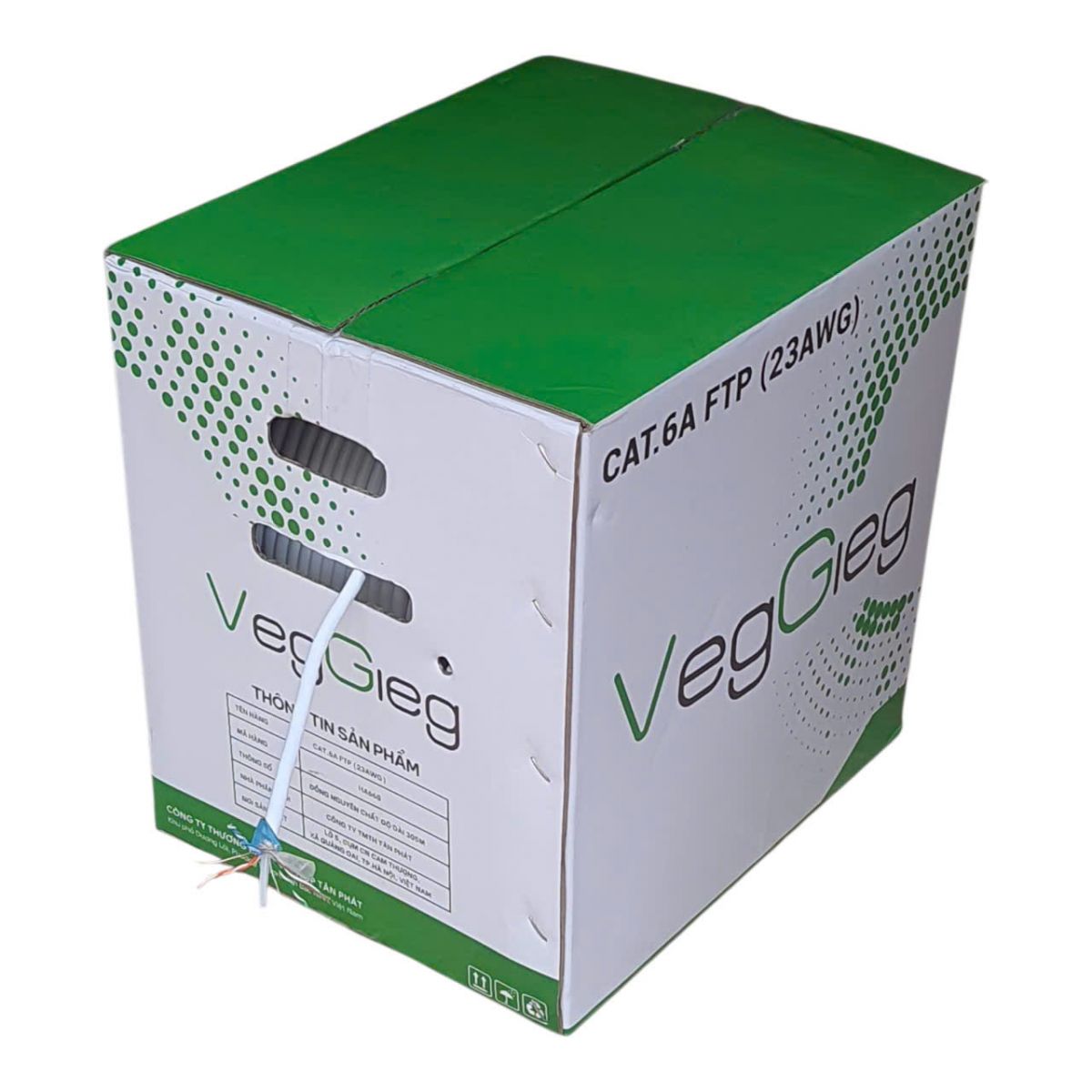Dây mạng CAT.6A FTP 23AWG VegGieg - Lõi đồng, chống nhiễu, cuộn 305m đạt chuẩn quốc tế
